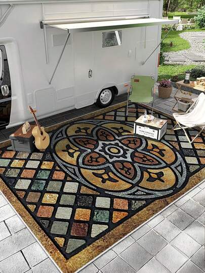 1 件超薄可水洗毛绒地毯，波西米亚风格沙滩地毯，防污耐用，可机洗，旅行野餐垫，适合居家、户外用餐、露营、庭院、房车、阳台等室内外使用，春秋季适用