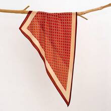 1pc Minimalist Brown Monogram Triangular Scarf, Multifunctional Women's Faux Linen Feel Scarf Shawl, Suitable For Travel, Vacation, Casual, Commuting, Collar Decoration, Fashion Handbag Decoration, Beach, Holiday - Multicolor - View 13