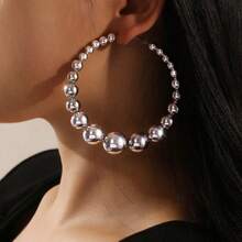 1 Pair Luxury Metallic Ball Hoop Earrings, Exaggerated Geometric Circular Earrings For Women, Holiday & Beach Accessories - Beaded Earrings - View 6