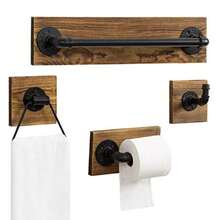 MyGift - Juego de 4 piezas para baño madera metal y madera color marrón oscuro - Marrn - Ver 8
