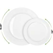 50/25/10个可重复使用的白色派对餐盘，7.5英寸和10.25英寸，适用于宴会和开胃菜 - 非常适合派对、婚礼、生日和餐饮活动（圣诞节/情人节/母亲节），婚礼用品，活动餐具，时尚餐盘，优雅餐具，轻便耐用，适合家庭聚会和餐饮服务 - 白色 - 查看 8