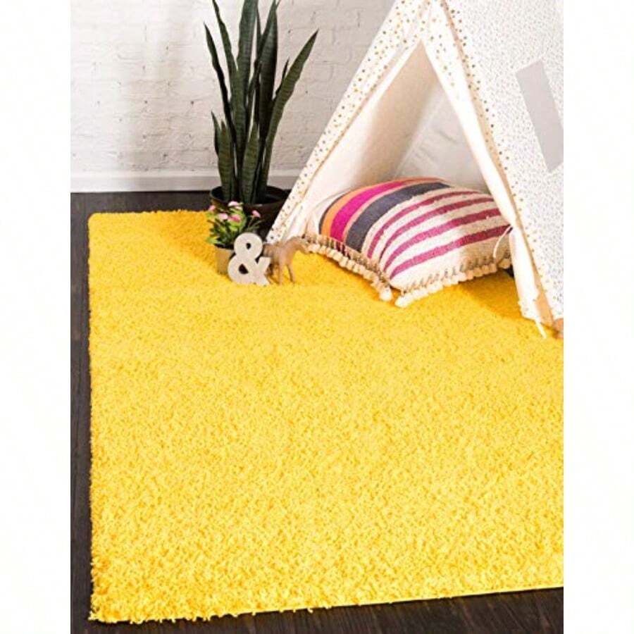 Unique Loom - Alfombra de área de la colección Solid Shag 2 pies 2 Pulgadas x 6 pies 1 Pulgada Color Amarillo Sol Toscano - amarillo sol toscano - Ver 1