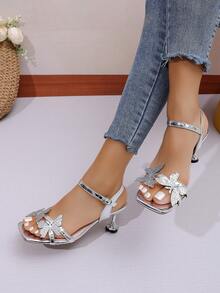 Elegant Butterfly Decor Girls High Heel Sandals - Silver - View 5