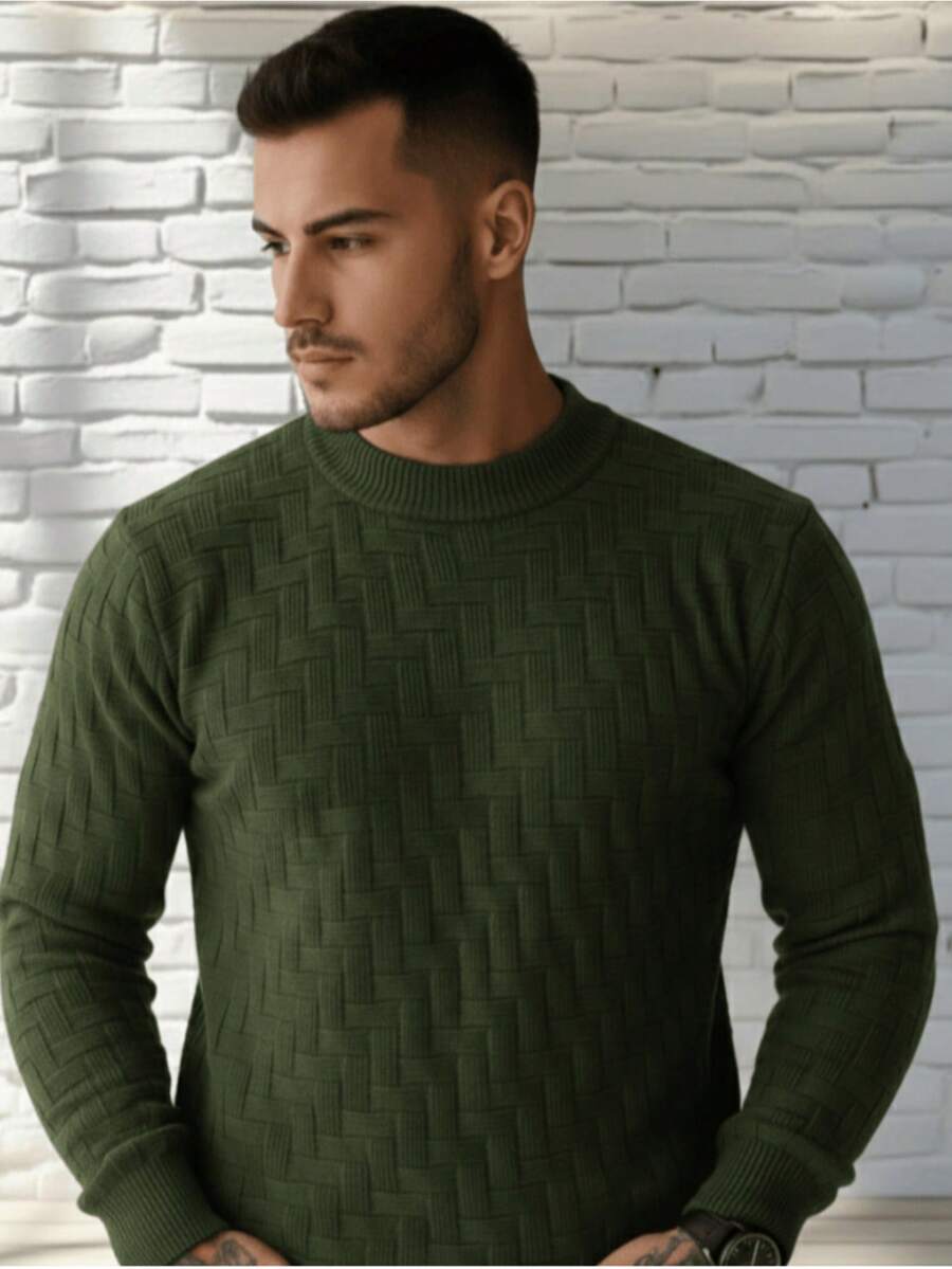Men's Basic Casual Sweatshirt Men's Cold Warm Sweater High Neck Knitting - xanh quân đội - Xem 1
