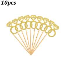10pcs/24pcs/34pcs Gold Glitter Cupcake Toppers - Bride, Ring, Heart And Dress Decorations Suitable For Wedding Party, Engagement Party Decor - Multicolor - View 18