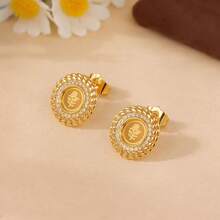 1 Set Classic Gold Color Coins Stud Earrings 21k Gold Plated Dubai Bridal Wedding Party Jewelry - Classic Earrings - View 22