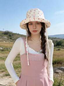 1顶可爱夏季波点宽檐系带渔夫帽，女士防晒帽，适合日常佩戴和旅行 - A - 查看 5