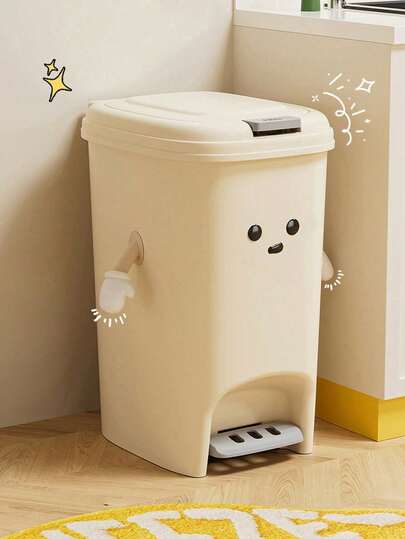 Cubo de basura de gran capacidad con compartimentos duales, diseño de patrón de dibujos animados, cubo de basura de plástico duradero, adecuado para cocina, baño, dormitorio - decoración del hogar divertida y práctica para la eliminación de residuos en el baño y la cocina