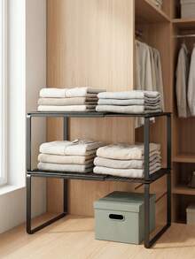 1 peça Organizador de Armário Resistente com Altura Ajustável - Design Telescópico para Poupar Espaço, Prático e Fácil para Arrumar Roupas e Sapatos, Adequado para Armários, Instalação Simples, Compatível com Vários Sistemas de Prateleiras, Prateleira de Arrumação Multicamada Atualizada, Quarto de Dormitório - Preto - Ver 2