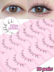 MAANGE 10 Cặp mi giả dưới có thân trong suốt, mi dưới 4-6mm, mi giả dạng sợi mảnh tự nhiên, mi dưới kiểu Manga, dụng cụ trang điểm mi giả, mi giả dạng dải, dải trong suốt, mi mỏng tự nhiên kiểu Manga Nhật Bản, mi giả, lông mi, mi giả. - màu đen - Xem 3