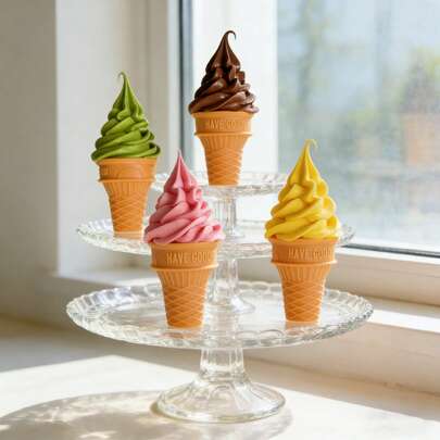 1 pieza Modelo realista de helado, juguete de comida falsa de alta calidad y muy realista, accesorio para tienda de postres, decoración de fiesta, regalo de dibujos animados lindo, helado de gelatina de fresa, mango, chocolate, matcha, accesorio de fotografía