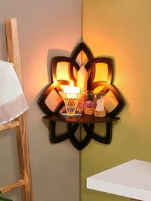 1pc Minimalist Black Line 8-Petal Lotus Bloom Shaped Decorative Floating Shelf/Shelves, Wooden DIY Assembly, Suitable For Candle Holder, Home Decor Corner Rack, Living Room Display Shelf, Small Item Storage - Black - View 8