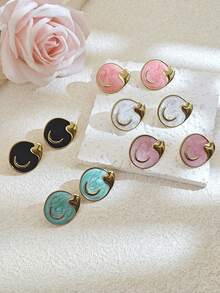 INS New Waterproof Stainless Steel Moon & Face Enamel Earrings, Fashion Multicolor Stainless Steel Jewelry Gold Earring Set, Enamel Earrings, Minimalist Round Earrings Suitable For Women, Black, Green, Red & White Earrings, Retro Summer Beach Bikini Accessories, Wedding Dress Accessories - Multifunctional Jewelry Suitable For Swimming, Bathing, Workout, Ideal For Valentine's Day, Birthday, Mother's Day, Holiday Surprise Gift - Gold - View 3