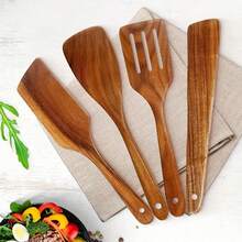 AIUHI 4 件套木制烹饪勺，木制厨房用具，适用于不粘锅具 - 棕色 - 查看 3