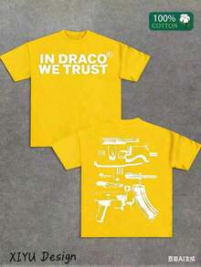 1pcsA High-Quality Men's Street T-Shirt, Which We Trust In Draco, Is Printed On Both Sides Of Firearms, A Must-Have Fashion Item For Inspirational Men, A Men's T-Shirt With Round Neck And Short Sleeves, Cotton Casual, Loose And Versatile, And A Must-Have For Outdoor Sports. 2025180gfunny Graphic Tees, Men's T-Shirt, Summer Tops - 黃色 - 查看 3