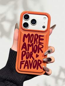 1pc English Graphic New Leather-Texture Protective Phone Case, Suitable For IPhone 17/16/15 Pro Max, 14 Plus, 13 Pro Max, 12, 11, IX, XR, XS Max, 17 Pro/Air With Camera Lens Protrusion And Anti-Fall Protection - Orange - View 1