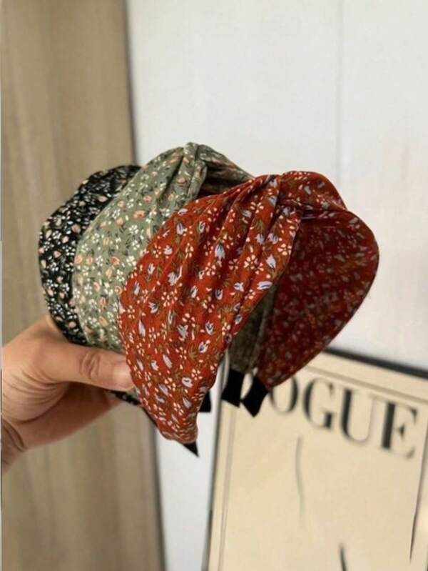 1pc/3pcs Spring/Summer Women's Vintage Elegant Fabric Floral Print Wide Cross Headband, Floral High Crown Hairpin Hair Accessory Headband, Suitable For Vacation, Daily Outing Hairstyle Decoration Accessories Wearing Headband Bohemian Elegant