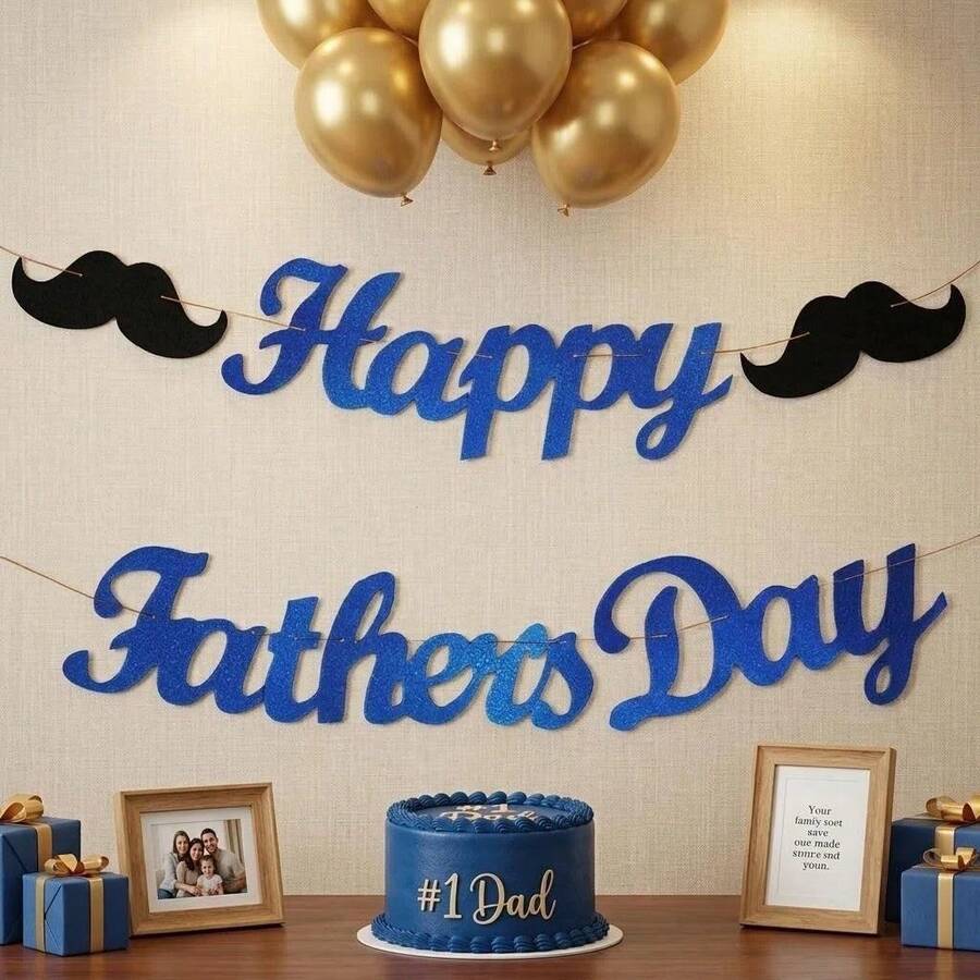 Pancarta del Día del Padre - 2 paquetes de decoración colgante con brillo y diseño único de corbata y cerveza, suministros para la fiesta del Día del Padre, el mejor regalo para papá, decoración interior y exterior - Ver 1