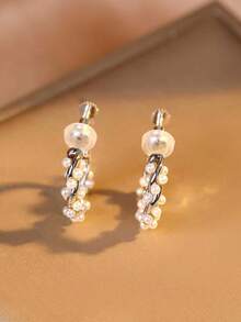 1 Pair Fashion New Faux Pearl Integrated Earrings For Women, Clip-On Spiral Earrings Without Piercing, Suitable For Daily Wear - Ear Clip - View 9
