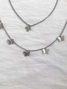 1pc Women's Simple Dual Layered Gold Metal Necklace, Suitable For Casual Wear All Year Round - Gold - 查看 2