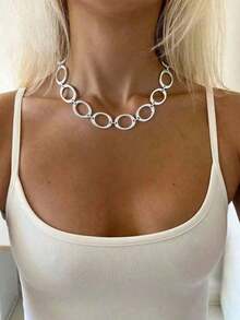 1pc Bohemian Beach Vacation Style Matte Gold Asymmetrical Thick Necklace, Suitable For Women's Daily Wear (Avoid Prolonged Exposure To High Temperature, Seawater, Etc.) - Dây chuyền hình học - Xem 3