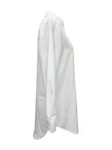 优雅时尚的纯色中长款翻领长袖女式衬衫，四季皆宜，可机洗，前短后长设计，适合日常办公穿着，白色，春季款 - 白色 - 查看 4