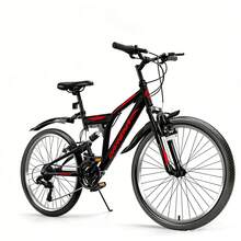 24 Inch Full Suspension Mountain Bike 2 Pack, 21 Speed Mountain Bicycle With High Carbon Steel Frame, Off Road Commuter Bike For Adults, Students, Men And Women, Ideal For Trail Riding And Urban Commuting - 黑色 - 查看 1
