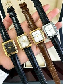 Pablo Raez 1 chiếc đồng hồ nữ vàng 18K cao cấp, phụ kiện trang sức nữ, đồng hồ đeo tay phổ biến, cổ điển, thương hiệu mới, chất lượng thiết kế, đồng hồ nữ cao cấp AAA, thép không gỉ mạ vàng không bị xỉn màu, dây đeo da đen mềm mại và thoáng khí, đồng hồ hình chữ nhật thời trang, chống nước 50M, đơn giản, dễ thương, dành cho nữ sinh, học sinh. - Nhiều màu - Xem 12