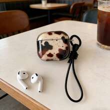 Ins Style Black & Brown Cow Print Splash Ink Semi-Transparent Earphone Case + Niche Luxury Portable Lanyard Compatible With Apple 1/2, Pro, 3, Pro 2, 4, Pro 3 Bluetooth Earphone Charging Case - Black - View 5