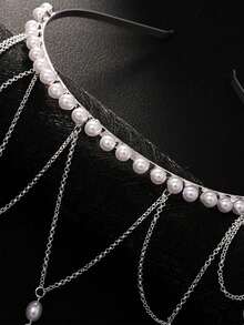 1 chiếc băng đô cài tóc đính ngọc trai dạng lưới, dây cài tóc ngọc trai thanh lịch, phụ kiện đa năng cho đám cưới, tiệc tùng và sử dụng hàng ngày, phụ kiện đội đầu. - Bạc - Xem 4