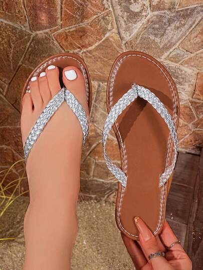 Damen Flip Flops, modisch & bequeme Sommer Strandpantoffeln, Slip-On Sandalen für Innen- und Außenbereich