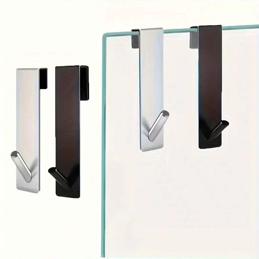 1pc S-Shaped Stainless Steel Shower Towel Rack With Hooks, Bathroom Glass Door Hanger For Bathrobes And Accessories, Bathroom Towel Rack - Multicolor - View 1