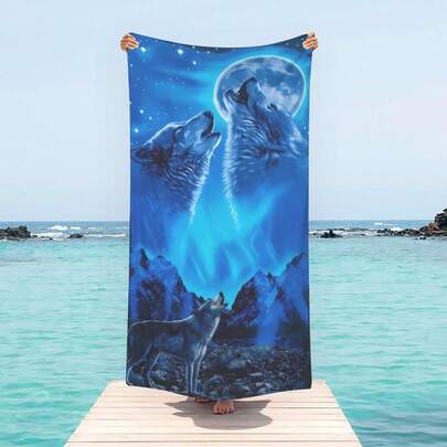 Khăn tắm biển cỡ lớn bằng sợi microfiber với họa tiết sói - Siêu thấm hút và nhẹ