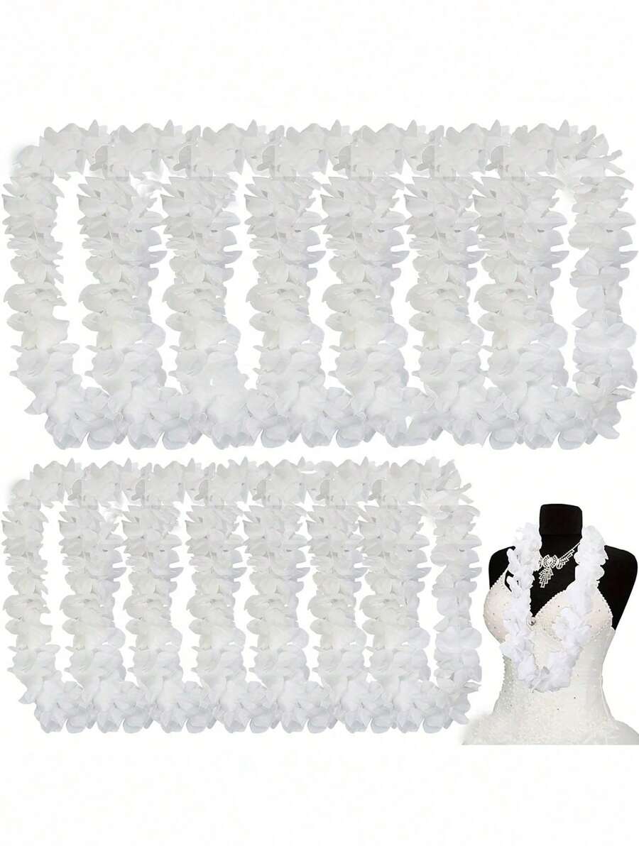 White Polyester Flower Garlands | Multi-Use Floral Decorations For Weddings, Anniversaries, Hawaiian Luau Parties, Halloween & Christmas | No Power Needed | Ideal For Necklaces & Party Accessories - Multicolor - View 1