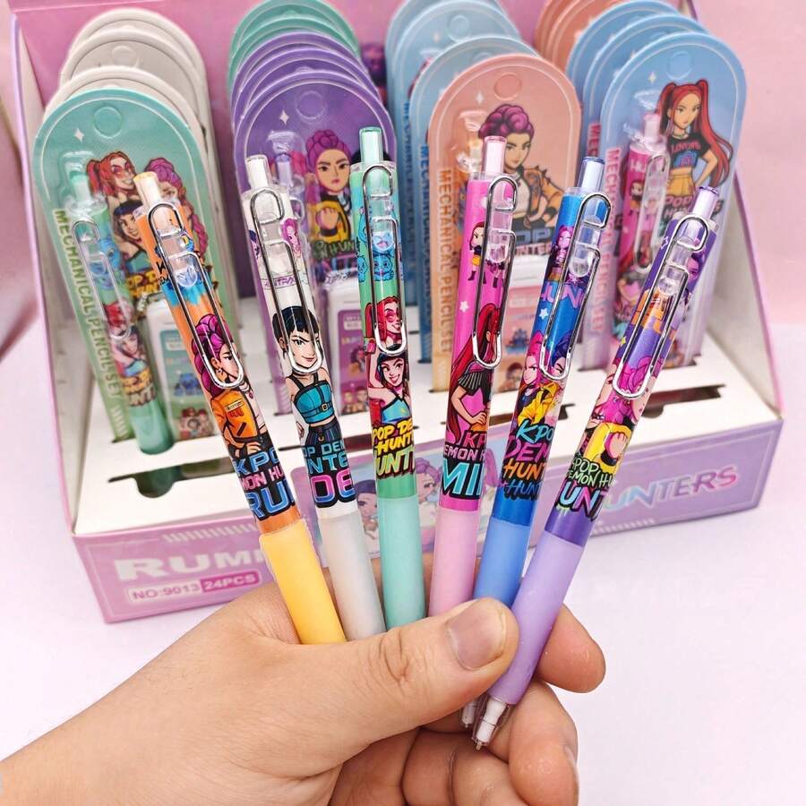 Bộ 24 bút chì bấm 0.5mm chủ đề nhóm nhạc nữ K-POP, hộp trưng bày, bút chì rút kèm hộp bảo vệ và ruột chì thay thế, viết trơn tru, dụng cụ học tập cho học sinh và thanh thiếu niên. - Nhiều màu - Xem 1