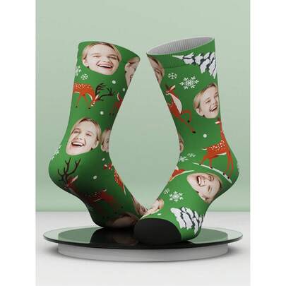 1 Pair Customized Mid-Calf Socks With Cool Boy And Pretty Girl Photos, Personalized Mid-Calf Couple Socks With Interesting Custom Patterns, Suitable For Valentine's Day, Birthday Gifts, And Other Occasions