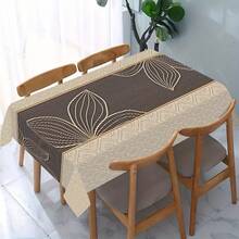 1pc Elegant Tablecloth - Beige & Brown Floral-Like Pattern, Large Rectangular Dining Table Cover For Parties, Weddings, Home Decor - Easy-Clean Linen Fabric For Formal & Casual Events - Fits Standard Tables, Wedding Table Decor, Sophisticated Table Setting, Machinemade Textile - 彩色 - 查看 1
