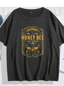 "Support Local Beekeepers" Vintage Bee & Hive Print Tee | Soft Blended Crewneck For Nature Lovers, Casual Summer & Beekeeping Events | Comfy, Machine Washable - Black - View 3