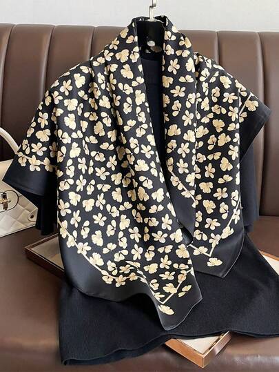 1条2026春夏新款印花真丝围巾，女士高端90度斜纹长围巾，多功能披肩、头巾、颈巾，适合户外、骑行、约会、散步、旅行、节日、派对等场合。