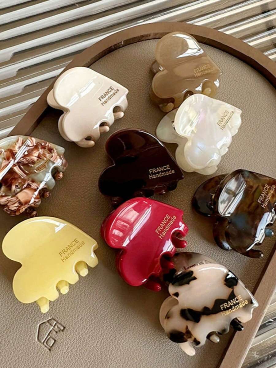 1pc/4pcs/6pcs Cute Heart Shaped Acrylic Hair Clips - Mini French Style Hair Clips, Strong Non-Slip Grip Suitable For Fine & Thick Hair, Daily Wear & Gift - Multicolor - View 1