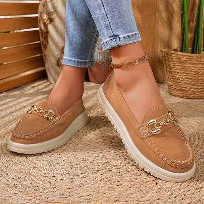 Women's Chain Decor Platform Loafers - Fashionable Casual Versatile Loafers
