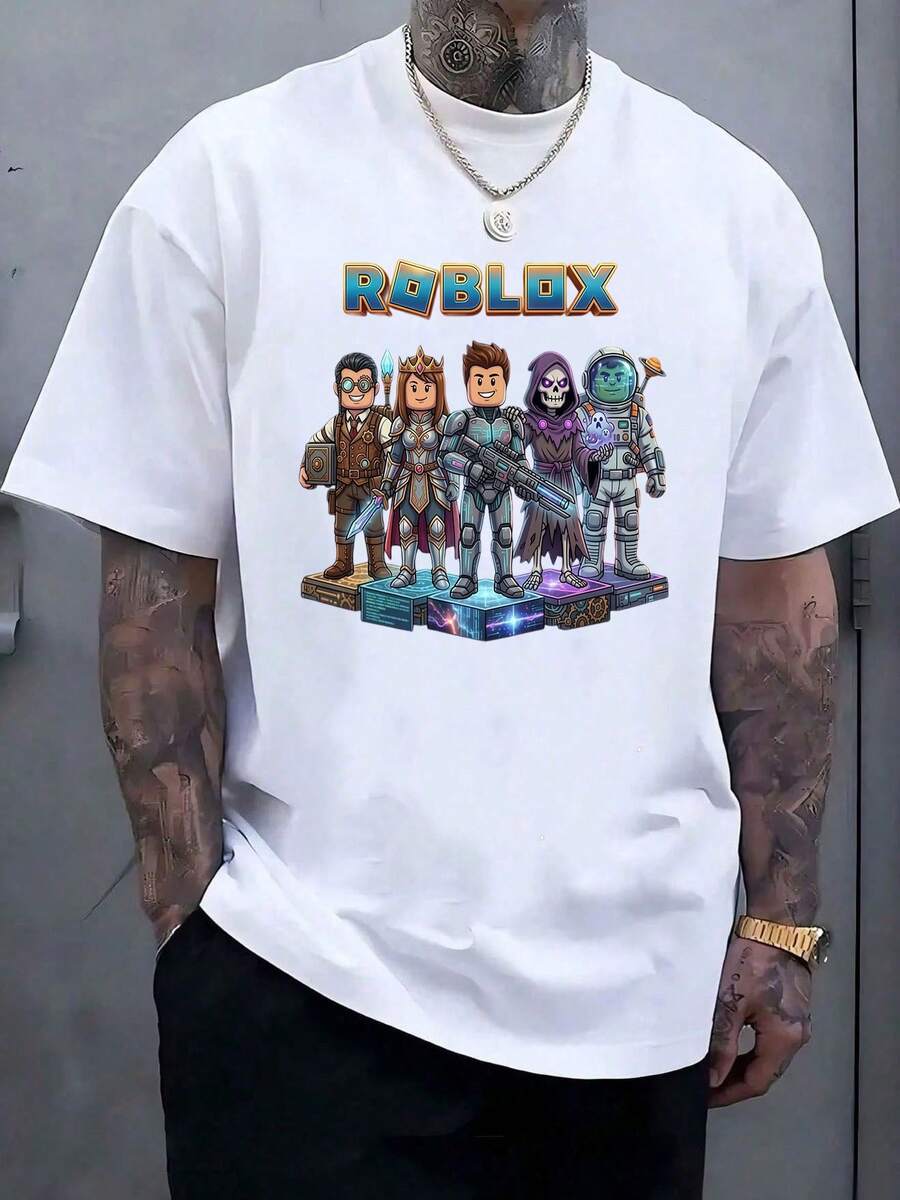 Robloxs-Xxxl 100% Cotton T-Shirt - Gamer T-Shirt For Kids And Adults  Streamer Merch  Video Game Lover Gift Gaming Tee,Cartoon Anime Game Robloxs T-Shirt,Robloxs Player Fan Gift - White 1 - View 1