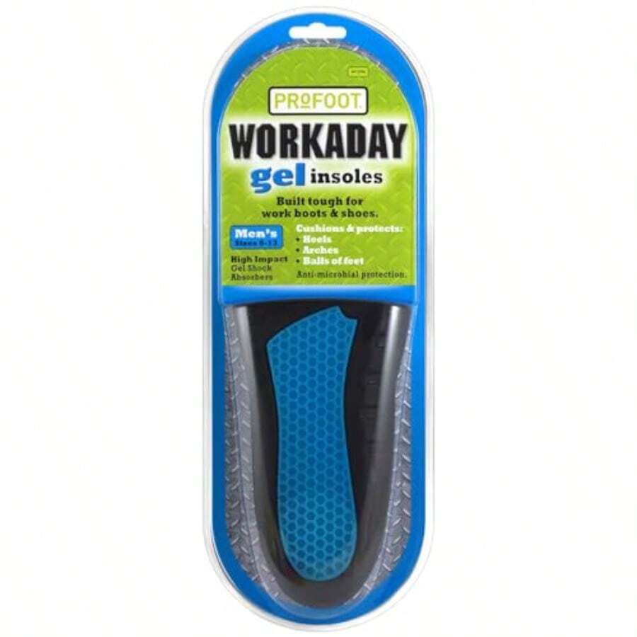 PROFOOT Workaday Shoe Insoles For Men Sizes 8-13 - High Impact Gel Cushioned Insoles For Heel Knee Leg Back Pain Relief Arch Support Inserts For Work Boots Shoes 1 Pair - Blue - 查看 1