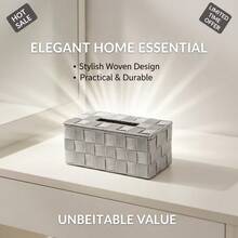 Handwoven Polypropylene Tissue Box, Suitable For Home And Office Use, Water-Resistant Material - Light Grey - View 5