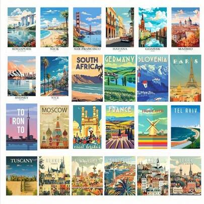 24 بطاقة بريدية لمعالم العالم القديمة - مقاس 4 * 6 بوصة ، ورق كرتون عالي الجودة 300 جرام/م2 ، تذكارات سفر رجعية ، مناسبة لديكور الحائط والتجميع والهدايا ، معالم تاريخية ، ديكور لهواة السفر