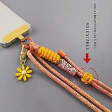 1条菊花吊坠手机挂绳长款编织斜挎带男女通用户外登山可调节多功能颈带耐用带夹子 - 彩色 - 查看 2