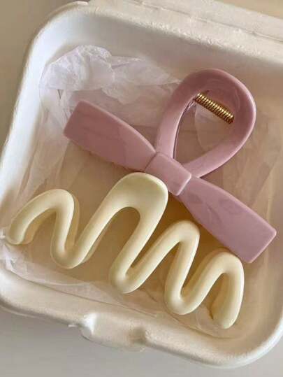 2pcs/1pc Women 4.13in/10.5cm Solid Color Pink White Wavy Snake Cream Extra Large Hair Claw Clips, Fashionable Versatile Elegant High-End Minimalist Hair Accessories Suitable For Daily Outings, Leisure, Parties, Commuting, Washing Face/Hair, Makeup, Outfit Matching