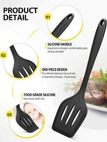 Juego de 4 piezas de utensilios de cocina de silicona, espátula ranurada, cuchara de cocina, utensilios de cocina resistentes al calor y antiadherentes para freír, mezclar, servir, escurrir y revolver - Multicolor - Ver 2