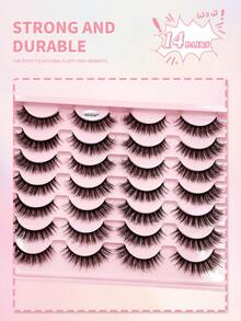 ENCHUW 14对假睫毛 浓密型 全条仿貂毛假睫毛 交叉式浓密蓬松假睫毛 - 黑色 - 查看 5