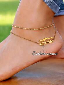 Vòng chân khắc tên hình bướm bằng thép không gỉ theo yêu cầu, vòng chân hình trái tim khắc chữ Ả Rập cá nhân hóa. - Kiểu nhiều lớp 2 - Xem 4